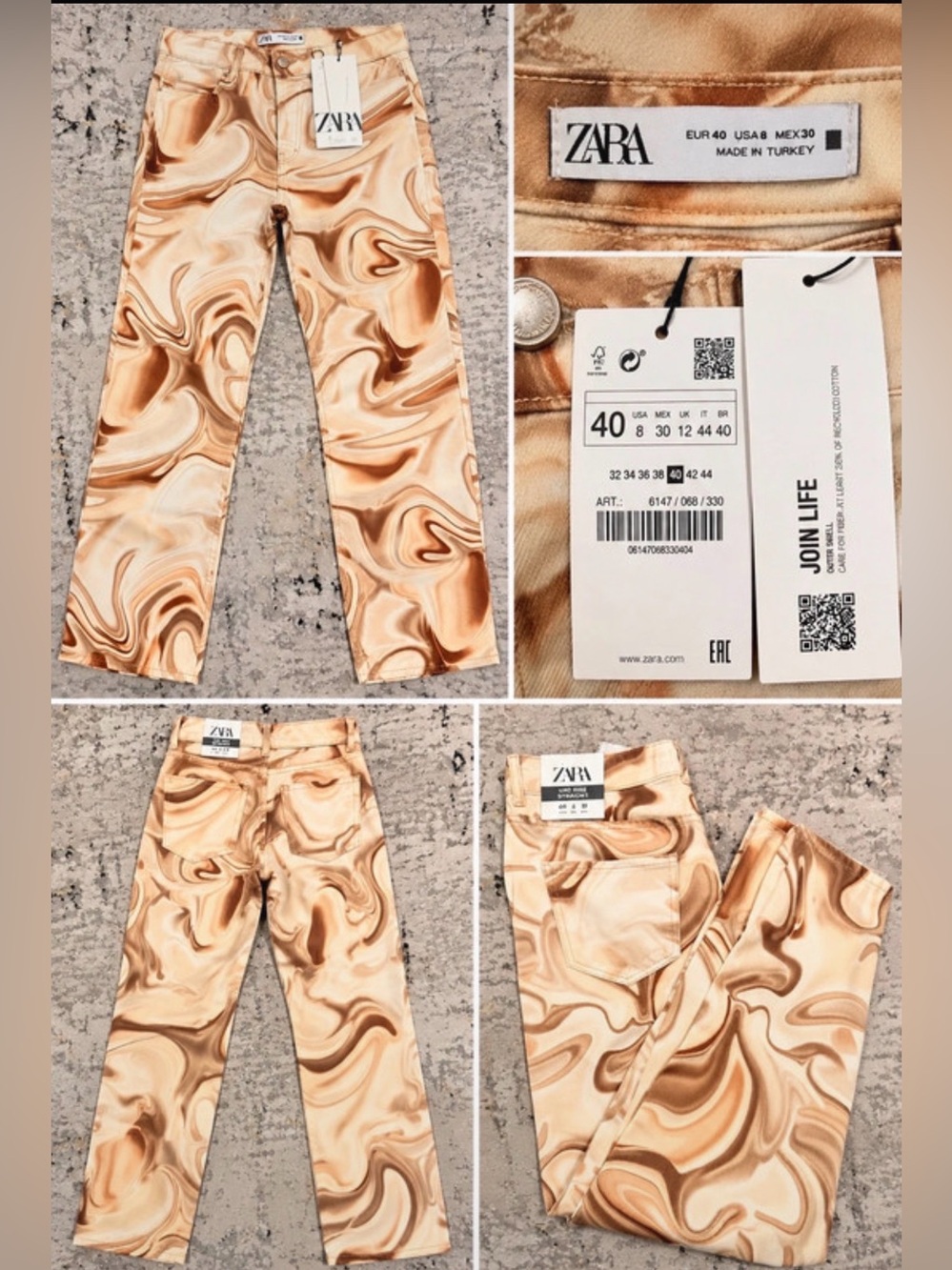 ZARA Marble-Print Beige Pants
